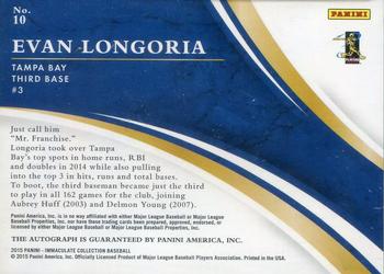 2015 Panini Immaculate Collection - Immaculate Ink #10 Evan Longoria Back