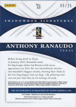 2015 Panini Immaculate Collection - Shadowbox Signatures Holo Gold #33 Anthony Ranaudo Back