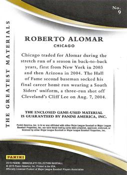 2015 Panini Immaculate Collection - The Greatest Materials #9 Roberto Alomar Back