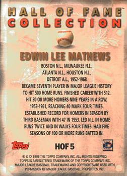 1999 Topps - Hall of Fame Collection #HOF5 Eddie Mathews  Back