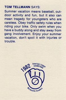 1983 Milwaukee Brewers Police - Winneconne Police Department #NNO Tom Tellmann Back