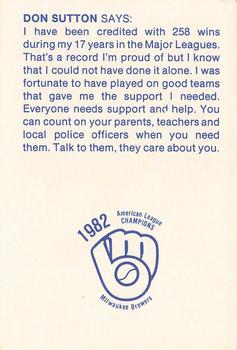 1983 Milwaukee Brewers Police - New Berlin Police Department #NNO Don Sutton Back