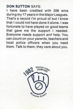 1983 Milwaukee Brewers Police - Town of Norway Police Department #NNO Don Sutton Back