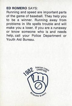 1983 Milwaukee Brewers Police - Shorewood Police Department #NNO Ed Romero Back
