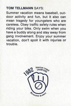 1983 Milwaukee Brewers Police - Verona Police Department #NNO Tom Tellmann Back