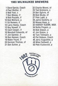1983 Milwaukee Brewers Police - Wisconsin Rapids Police Department #NNO Team Photo/(Checklist back) Back