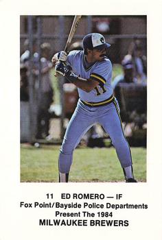 1984 Milwaukee Brewers Police - Fox Point/Bayside Police Departments #NNO Ed Romero Front