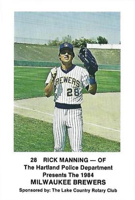 1984 Milwaukee Brewers Police - Hartland Police Department, The Lake County Rotary Club #NNO Rick Manning Front