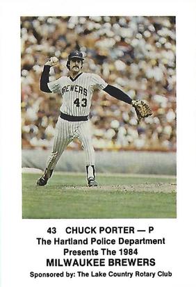 1984 Milwaukee Brewers Police - Hartland Police Department, The Lake County Rotary Club #NNO Chuck Porter Front