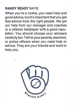 1984 Milwaukee Brewers Police - Kaukauna Police Department #NNO Randy Ready Back