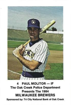 1984 Milwaukee Brewers Police - Oak Creek Police Department, Tri City National Bank of Oak Creek #NNO Paul Molitor Front
