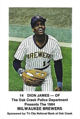 1984 Milwaukee Brewers Police - Oak Creek Police Department, Tri City National Bank of Oak Creek #NNO Dion James Front