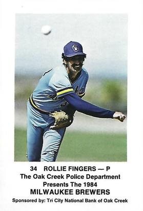 1984 Milwaukee Brewers Police - Oak Creek Police Department, Tri City National Bank of Oak Creek #NNO Rollie Fingers Front