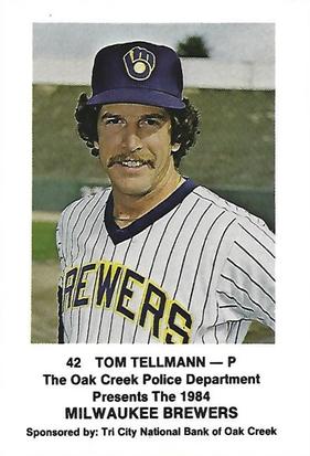 1984 Milwaukee Brewers Police - Oak Creek Police Department, Tri City National Bank of Oak Creek #NNO Tom Tellmann Front