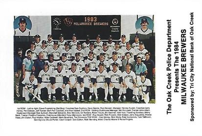 1984 Milwaukee Brewers Police - Oak Creek Police Department, Tri City National Bank of Oak Creek #NNO Team Photo/(Checklist back) Front