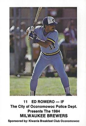 1984 Milwaukee Brewers Police - City of Oconomowoc Police Dept., Kiwanis Breakfast Club Oconomowoc #NNO Ed Romero Front