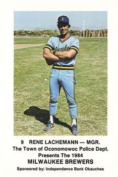 1984 Milwaukee Brewers Police - Town of Oconomowoc Police Department & Independence Bank Okauchee #NNO Rene Lachemann Front