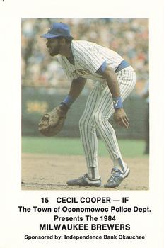 1984 Milwaukee Brewers Police - Town of Oconomowoc Police Department & Independence Bank Okauchee #NNO Cecil Cooper Front