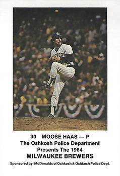 1984 Milwaukee Brewers Police - Oshkosh Police Department, McDonalds of Oshkosh & Oshkosh Police Dept. #NNO Moose Haas Front