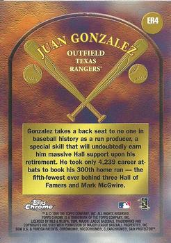 1999 Topps Chrome - Early Road to the Hall #ER4 Juan Gonzalez  Back