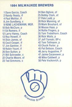 1984 Milwaukee Brewers Police - Reedsburg Police Department #NNO Team Photo/(Checklist back) Back
