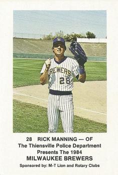 1984 Milwaukee Brewers Police - Thiensville Police Department and M-T Lion And Rotary Clubs #NNO Rick Manning Front