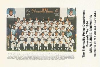 1984 Milwaukee Brewers Police - Thiensville Police Department and M-T Lion And Rotary Clubs #NNO Team Photo/(Checklist back) Front