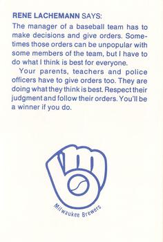 1984 Milwaukee Brewers Police - Verona Police Department #NNO Rene Lachemann Back