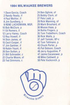 1984 Milwaukee Brewers Police - Wisconsin Rapids Police Department #NNO Team Photo/(Checklist back) Back