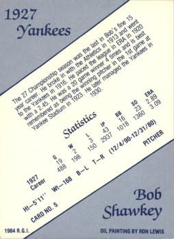 1984 Galasso 1927 Yankees #5 Bob Shawkey Back
