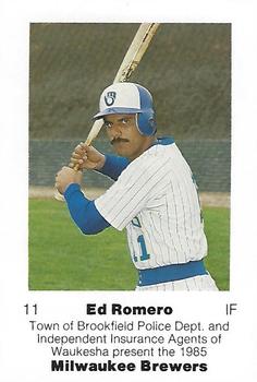 1985 Milwaukee Brewers Police - Town of Brookfield Police Department, Independent Insurance Agents Of Waukesha #NNO Ed Romero Front
