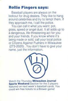 1985 Milwaukee Brewers Police - Village of Brown Deer Police Department and The Brown Deer Bank #NNO Rollie Fingers Back