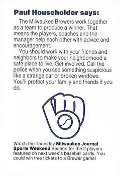 1985 Milwaukee Brewers Police - Cudahy Police Department #NNO Paul Householder Back