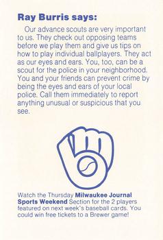 1985 Milwaukee Brewers Police - Grafton Police Department #NNO Ray Burris Back