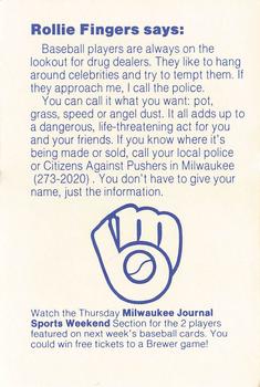 1985 Milwaukee Brewers Police - Grafton Police Department #NNO Rollie Fingers Back