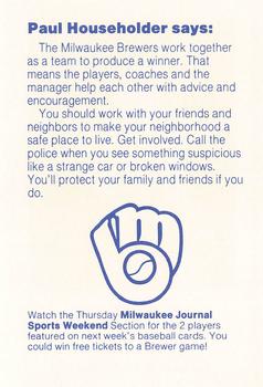 1985 Milwaukee Brewers Police - Grafton Police Department #NNO Paul Householder Back