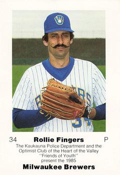 1985 Milwaukee Brewers Police - Kaukauna Police Department and Optimist Club of The Heart Of The Valley #NNO Rollie Fingers Front