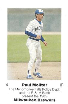 1985 Milwaukee Brewers Police - Menomonee Falls Police Department and the F & M Bank #NNO Paul Molitor Front