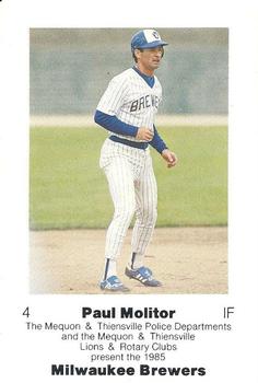 1985 Milwaukee Brewers Police - Mequon & Thiensville Police Departments & Lions and Rotary Clubs #NNO Paul Molitor Front