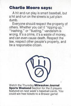 1985 Milwaukee Brewers Police - Oshkosh Police Department and Oshkosh B'Gosh, Inc. #NNO Charlie Moore Back