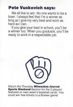 1985 Milwaukee Brewers Police - Oshkosh Police Department and Oshkosh B'Gosh, Inc. #NNO Pete Vuckovich Back
