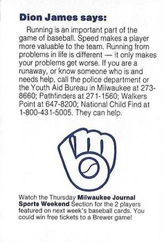 1985 Milwaukee Brewers Police - Oshkosh Police Department and Oshkosh Noon Kiwanis #NNO Dion James Back