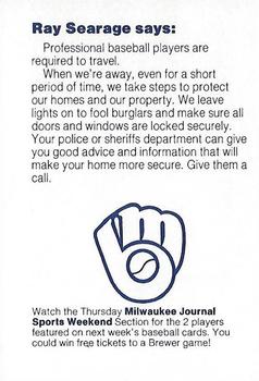 1985 Milwaukee Brewers Police - Oshkosh Police Department and Oshkosh Noon Kiwanis #NNO Ray Searage Back