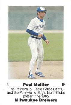 1985 Milwaukee Brewers Police - Palmyra & Eagle Police Departments and The Palmyra & Eagle Lions Clubs #NNO Paul Molitor Front