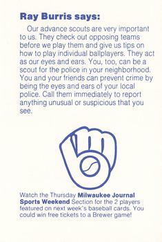1985 Milwaukee Brewers Police - Pewaukee City Police #NNO Ray Burris Back