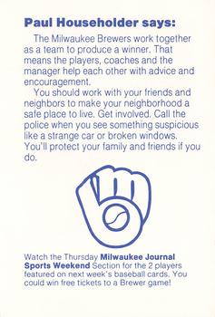 1985 Milwaukee Brewers Police - Pewaukee City Police #NNO Paul Householder Back