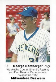 1985 Milwaukee Brewers Police - Waukesha County Sheriff's Reserve and First Bank Oconomowoc #NNO George Bamberger Front