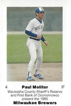 1985 Milwaukee Brewers Police - Waukesha County Sheriff's Reserve and First Bank Oconomowoc #NNO Paul Molitor Front