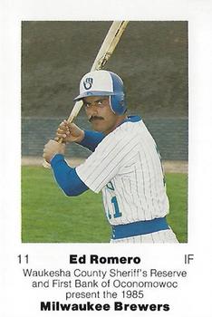 1985 Milwaukee Brewers Police - Waukesha County Sheriff's Reserve and First Bank Oconomowoc #NNO Ed Romero Front