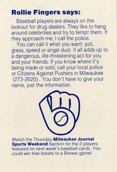 1985 Milwaukee Brewers Police - Waukesha Police Department and Independent Insurance Agents Of Waukesha #NNO Rollie Fingers Back